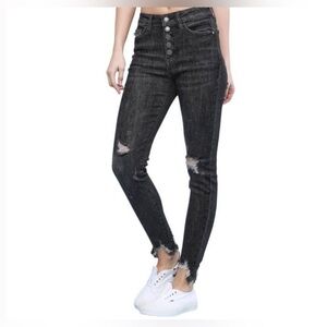Judy Blue Skinny Fit High Rise Button Fly Jeans 3/26 Frayed Hem